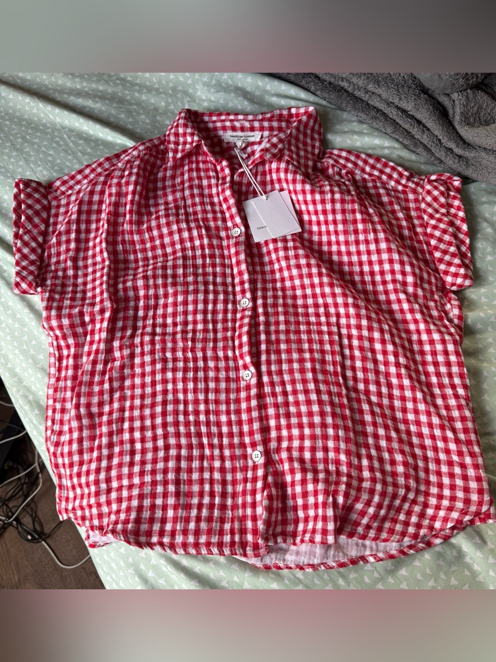 beachlunchlounge Red and White Gingham Button-Down Shirt